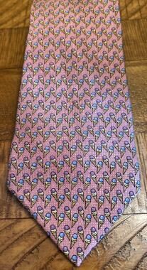 Tango Pink Summer Ice Cream Cones Men’s Silk Tie 4” Whimsy 58”L Novelty EUC